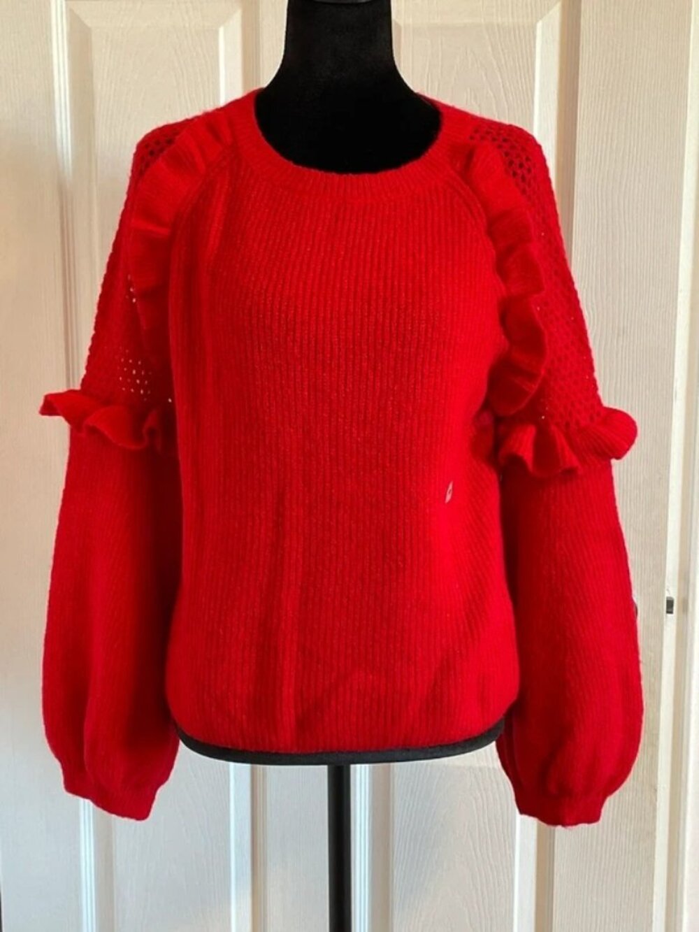 Express Women’s Red Ruffle Sleeve Sweater XS NWT
